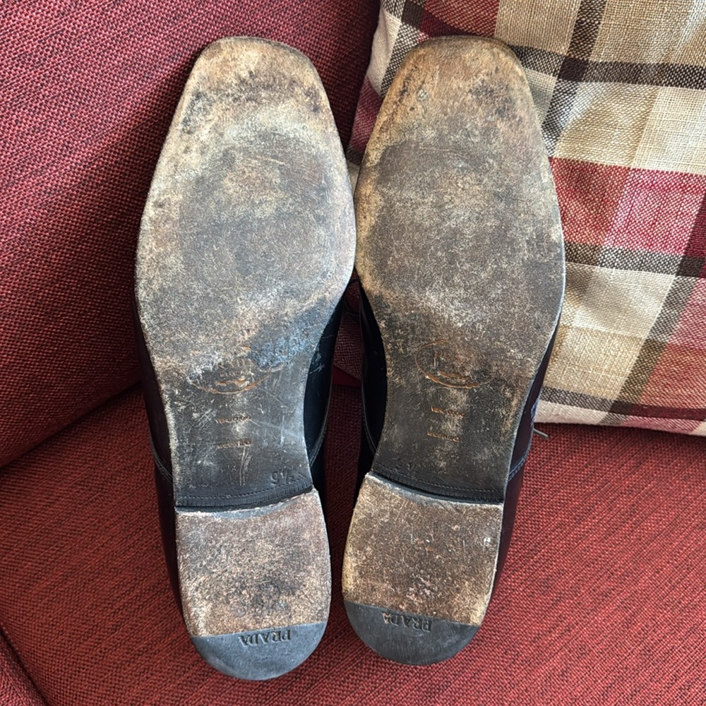 Prada Mens Oxford Square Toe Dress Shoes Vero Cuoio Soles Made In Italy - Picture 7 of 7